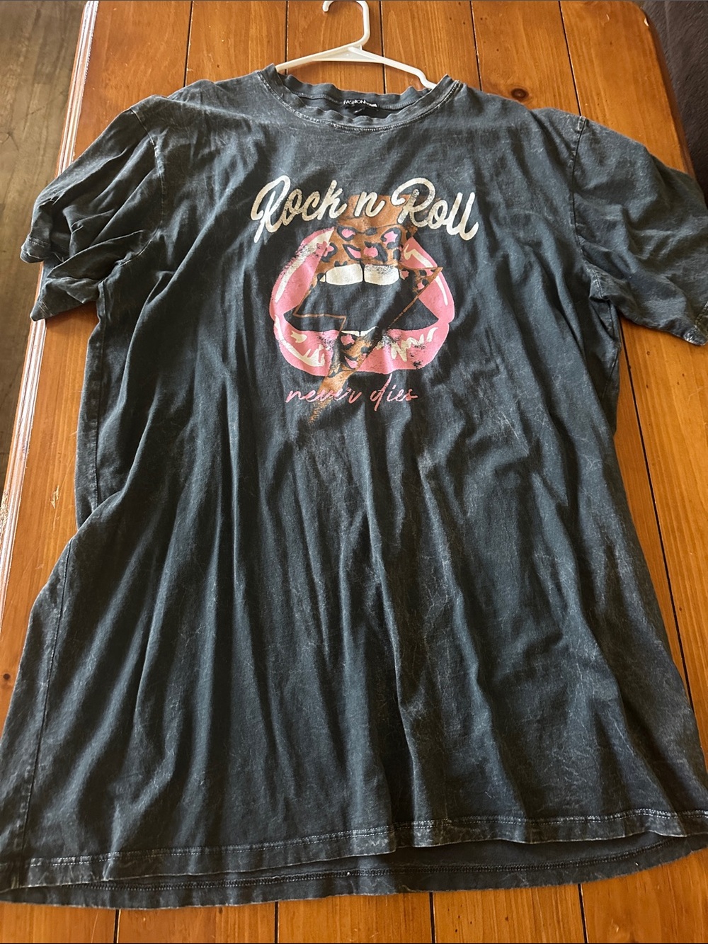 Fashion Nova Black Rock n Roll Graphic Tee Dress with Pink Accent